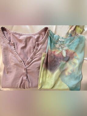 Kimchi Blue Girls Long Sleeve Tee Set in Mauve and Multicolor Tie-Dye